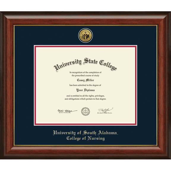 University of South Alabama College of Nursing Diploma Frame, Document Size 11" x 8.5"