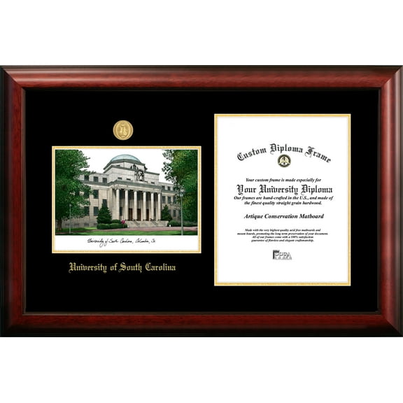 University of South Carolina 14" x 11" Gold Embossed Diploma Frame with Campus Images Lithograph