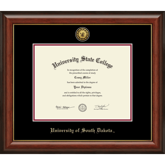 University of South Dakota Diploma Frame, Document Size 11" x 8.5"