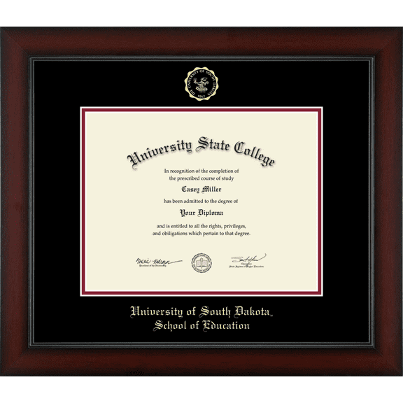 University of South Dakota School of Education Diploma Frame, Document Size 11" x 8.5"