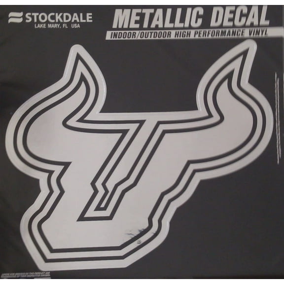 University of South Florida Bulls USF 12 Inch Decal Sticker, Metallic Chrome Shimmer Design