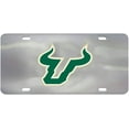 thumbnail image 1 of University of South Florida Bulls USF License Plate Tag, Premium Stainless Steel Diecast, Chrome, Raised Solid Metal Color Emblem, 6x12 Inch, 1 of 3