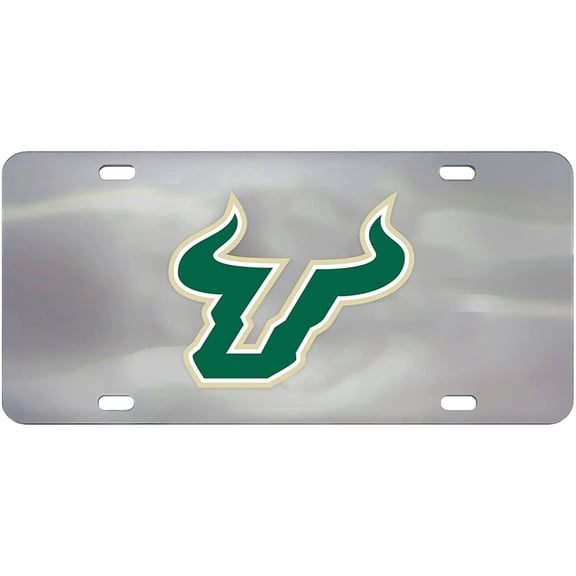 University of South Florida Bulls USF License Plate Tag, Premium Stainless Steel Diecast, Chrome, Raised Solid Metal Color Emblem, 6x12 Inch