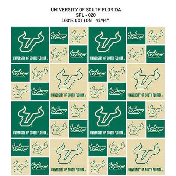 University of South Florida Fabric Fine Cotton Classic Geometric Design-Sold by the Yard