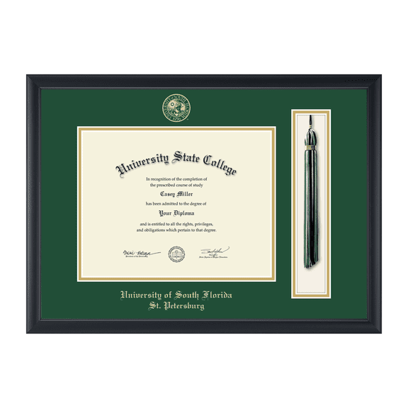 Framerly - USF Tassel Diploma Frame with Tartan Green and Gold Mat