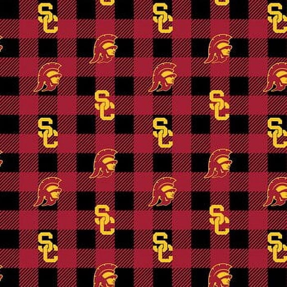 University of Southern California, Buffalo Plaid Fleece Crafting Fabric, by the yard