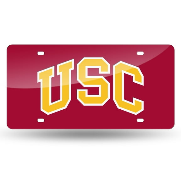 University of Southern California Trojans Red Mirrored Laser Cut License Plate Laser Tag