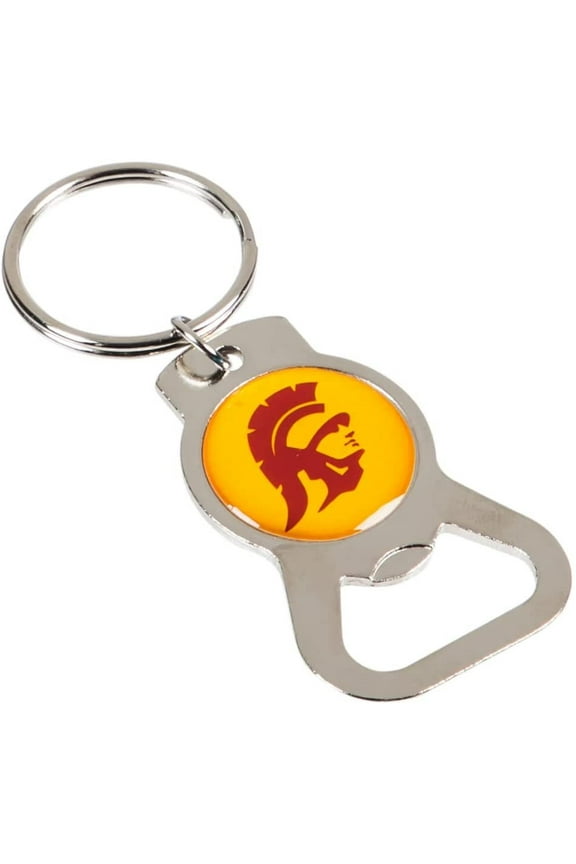 University of Southern California USC Trojans Premium Solid Metal Bottle Opener Keychain, Silver Key Ring, Team Logo