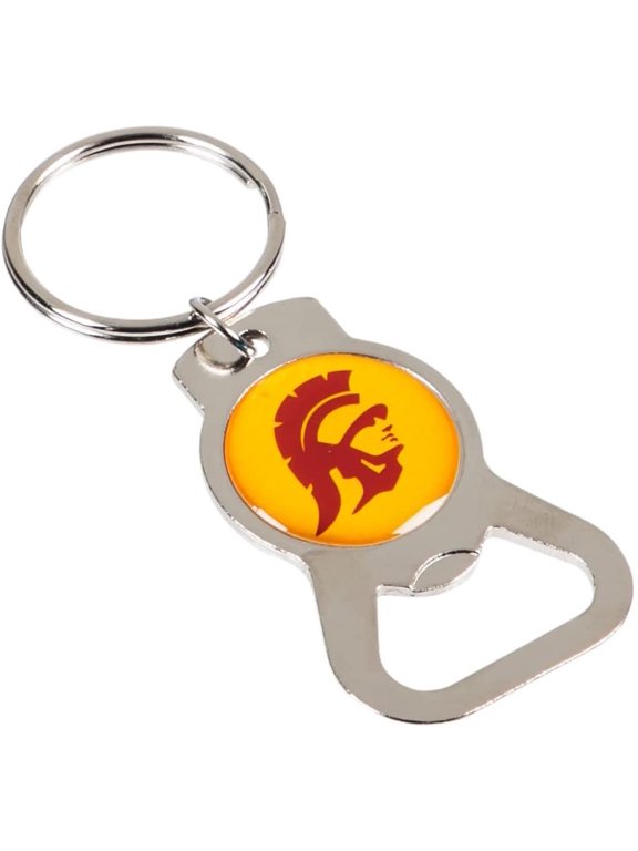 University of Southern California USC Trojans Premium Solid Metal Bottle Opener Keychain, Silver Key Ring, Team Logo