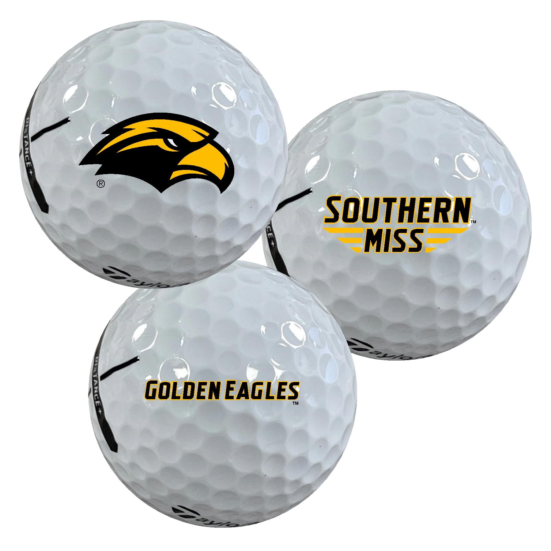 University of Southern Mississippi Golden Eagles Logo Edition Taylormade Distance+ Golf Balls 12-Pack (Dozen)