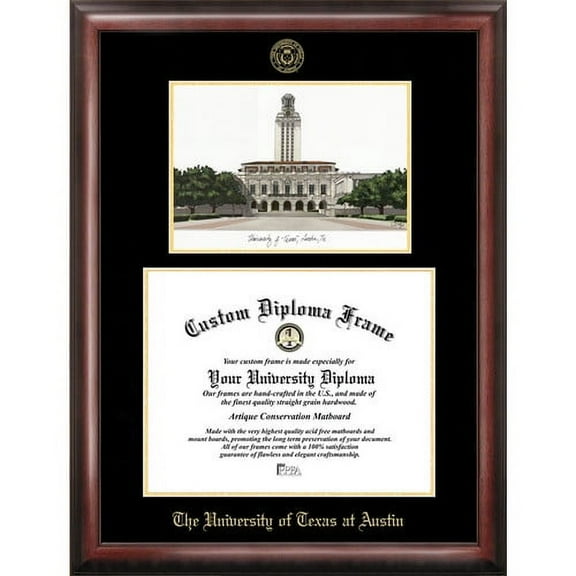 University of Texas, Austin 11" x 14" Gold Embossed Diploma Frame with Campus Images Lithograph