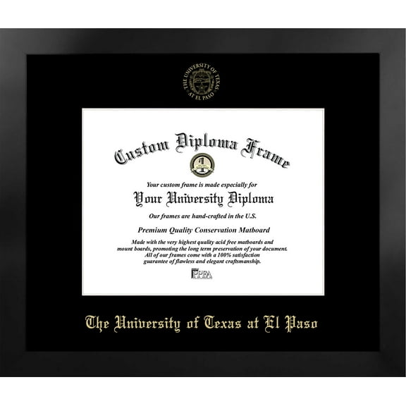 University of Texas, El Paso 11w x 8.5h Nova Black Single Mat Gold Embossed Diploma Frame with Bonus Campus Images Lithograph (value savings at $59)