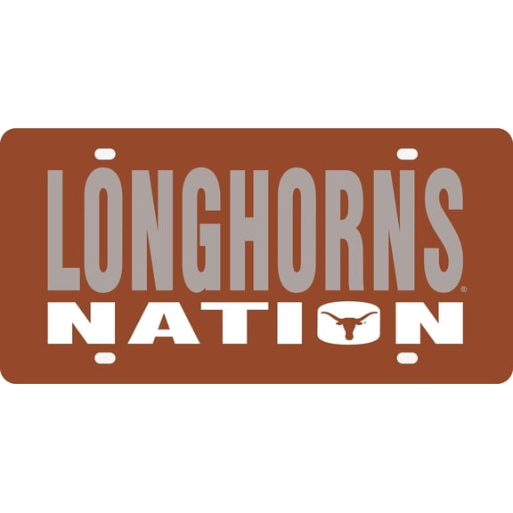 University of Texas Longhorns Premium Laser Cut Tag License Plate, Nation Design, Mirrored Acrylic Inlaid, 12x6 Inch