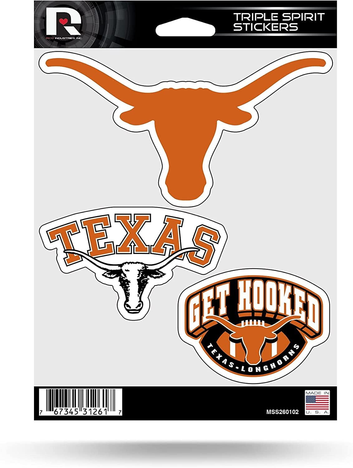 University Of Texas Longhorns Sticker Decal Sheet 3-Piece Die Cut 5x7 ...