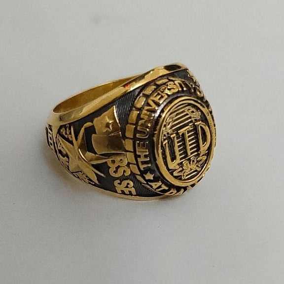 University of Texas Take Ring - 14k Yellow Gold Plated Sterling Silver College Jewelry, UTD Gift