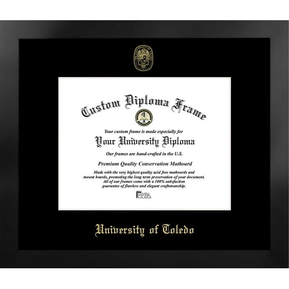 University of Toledo 10w x 8h Manhattan Black Single Mat Gold Embossed Diploma Frame with Bonus Campus Images Lithograph (value savings at $59)