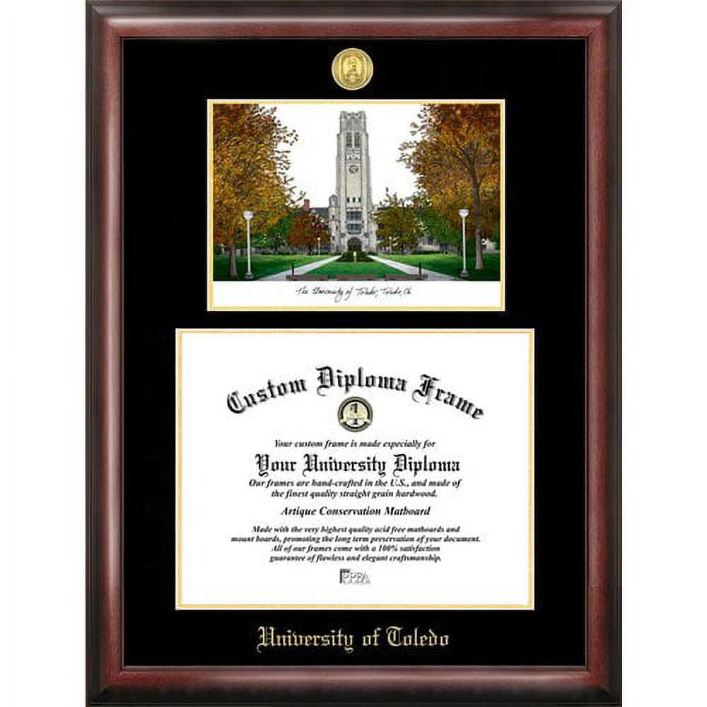 University of Toledo 8" x 10" Gold Embossed Diploma Frame with Campus Images Lithograph