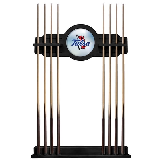 University of Tulsa Solid Wood Cue Rack with a Black Finish
