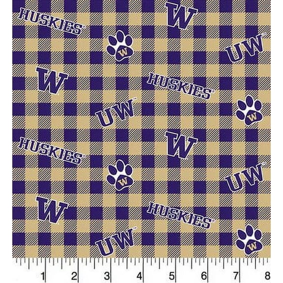 University of Washington Cotton Fabric-Sold by the Yard-Buffalo Plaid Design