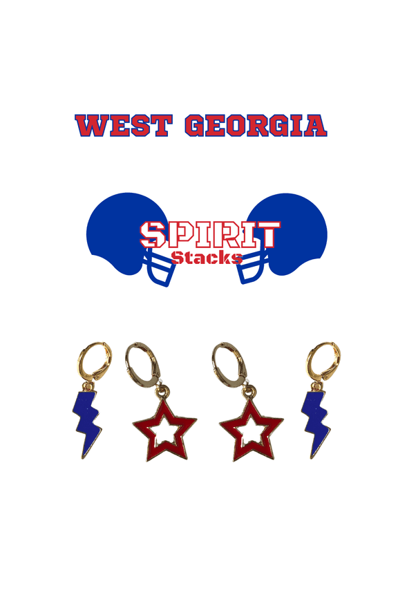 University of West Georgia Spirit Stack cobalt mini enamel bolts and red statement open starboys