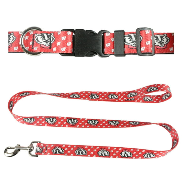 University of Wisconsin 1 inch x 6ft Dog Leash and 1 inch Extra Large Collar Set Red Badger