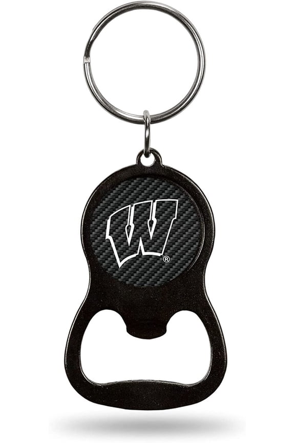 University of Wisconsin Badgers Keychain Bottle Opener Carbon Fiber Design Metal