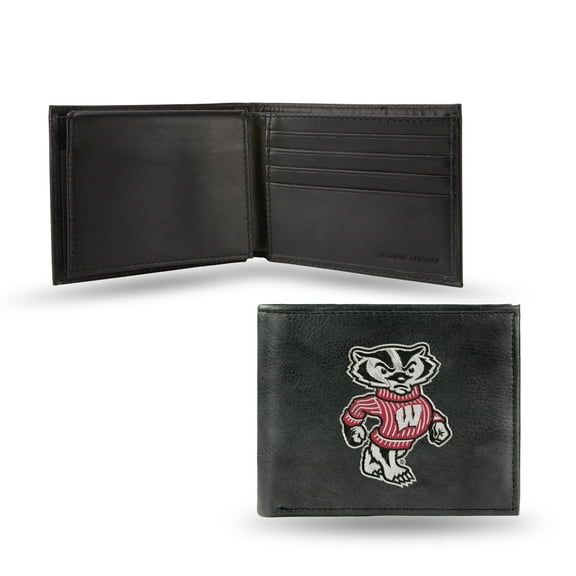 University of Wisconsin Badgers NCAA Embroidered Team Logo Black Leather Passcase Bifold Wallet