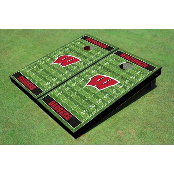 University of Wisconsin Black Matching Football Field Custom Cornhole Boards