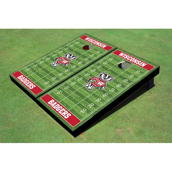 University of Wisconsin "Bucky" Red Matching Football Field Custom Cornhole Boards