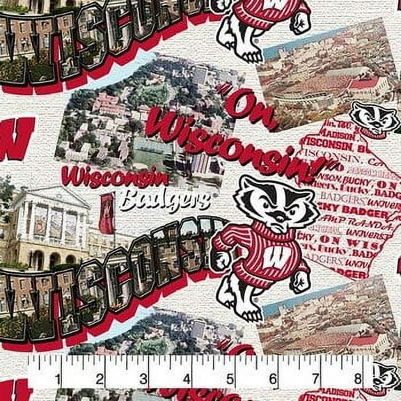 University of Wisconsin Cotton Fabric with Scenic Map Design Design-Sold by the Yard