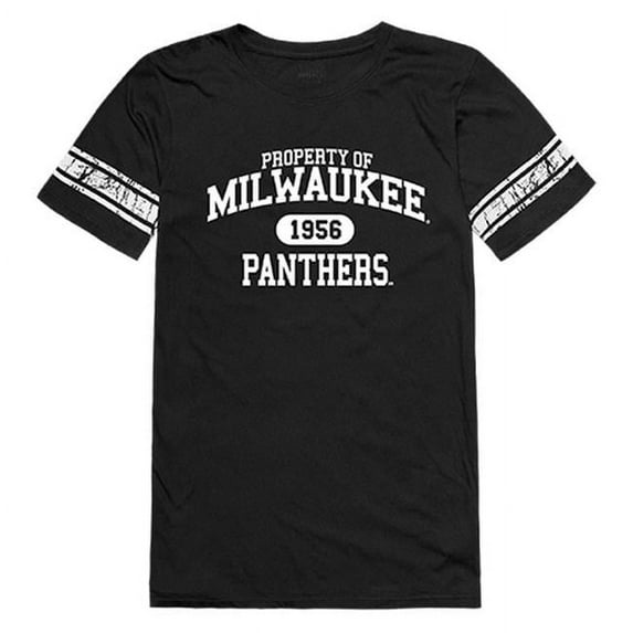 University of Wisconsin-Milwaukee Women Property Football Short Sleeve T-Shirt, Black & White - Small