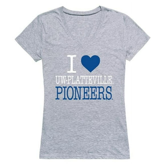University of Wisconsin-Platteville I Love T-Shirt for Women, Heather Grey - 2XL