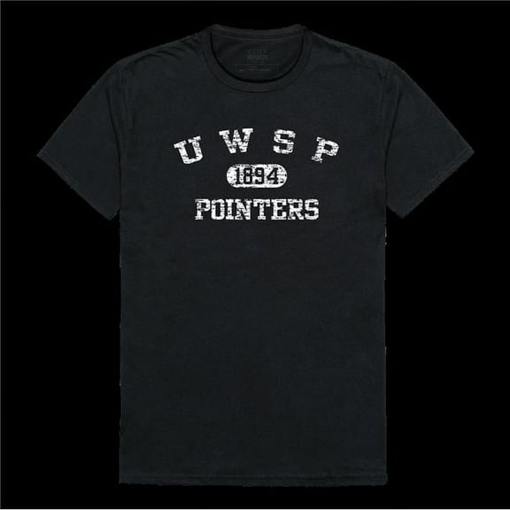 University of Wisconsin Stevens Point Pointers Distressed Arch College T-Shirt, Black - Extra Large