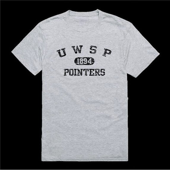 University of Wisconsin Stevens Point Pointers Distressed Arch College T-Shirt, Heather Grey - 2XL