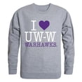 thumbnail image 1 of University of Wisconsin-Whitewater I Love Crewneck T-Shirt, Heather Grey - Extra Large, 1 of 1