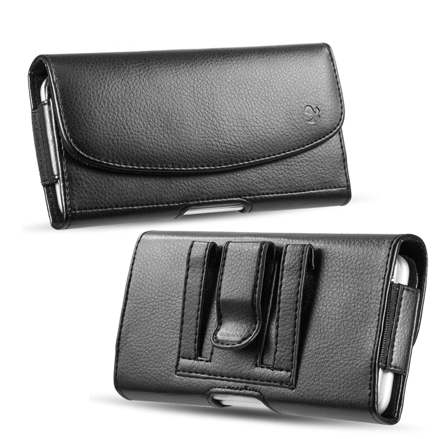 Universl Black Vegan Leather Large Size Leather Horizontal 6.75 X 3.75 X 0.75 inch Cell Phone BeltLoop Holster Case