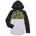 thumbnail image 1 of Univibe Big Boys Jamie Pieced Colorblocked Hooded Henley Black Size Large, 1 of 3