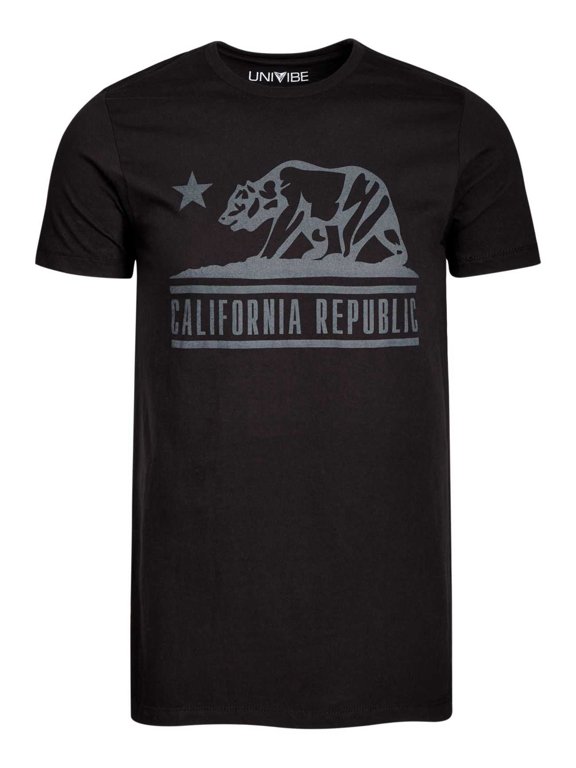 Mens California Republic Bear Graphic T-Shirts, Black, Small