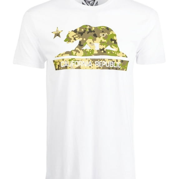 Univibe Mens California Camo Bear Graphic T-Shirt, White, Small