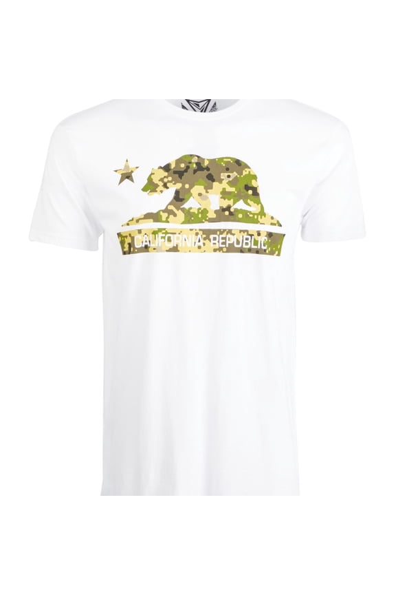 Mens California Camo Bear Graphic T-Shirt, White, Small