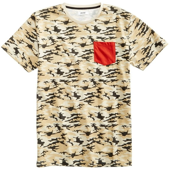 Univibe Mens Camo Pocket Basic T-Shirt, Beige, XX-Large