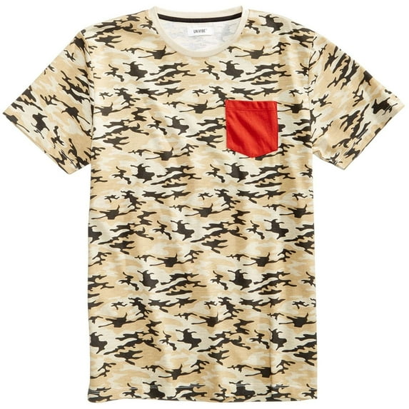 Univibe Mens Camo Pocket Basic T-Shirt, Beige, XX-Large