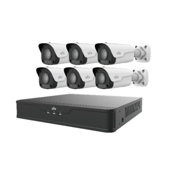 Uniview EK-S31P8B46T2-V2 8-Channel PoE Surveillance Kit, 4MP HD Waterproof IR Bullet Cameras (6-Pack), Pre-installed 2TB Hard Drive, Smart AI Detection and Remote Mobile View