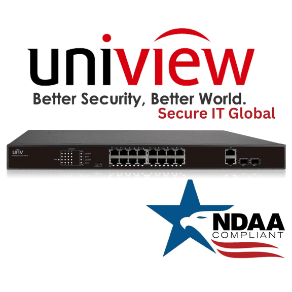 Uniview NDAA 16Port PoE+ Switch  30W/Port, 2 Gigabit Uplinks, ExtendedRange Mode, Metal Housing  From Secure IT Global