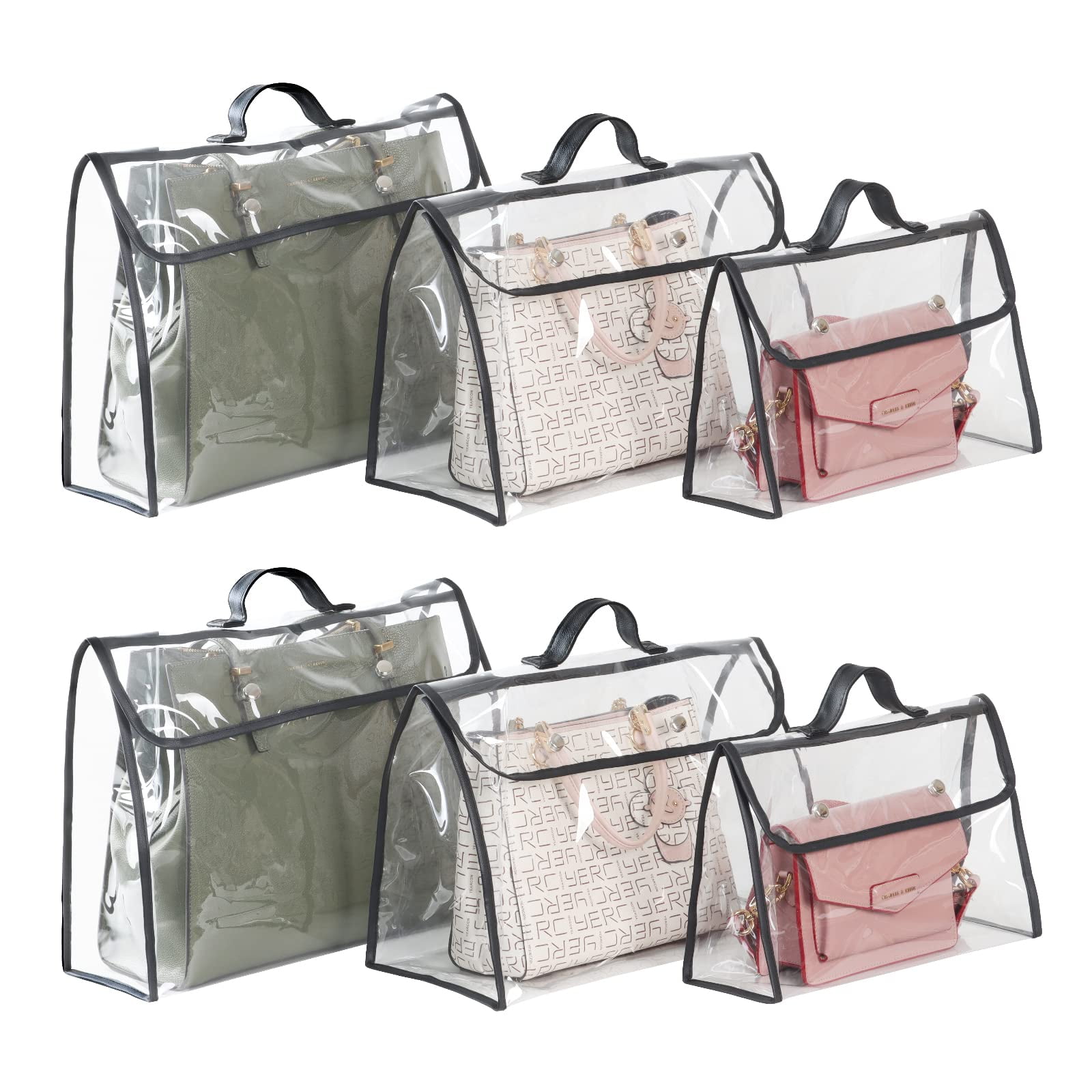 Univivi 6 Pack Dust Bags For Handbags Clear Handbag Purse Storage Organizer  ,Transparent Dust Cover Bags Organizer for Handbags, Tote,Purse Storage