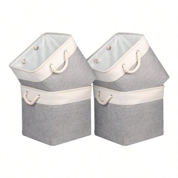 Univivi Foldable Storage Basket Fabric 13 inch Cube Storage Bins with Hard Bottom andSturdy Handles Storage Cube for Shelf Closet Home Grey 4-Pack