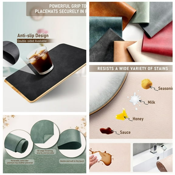 UnivoColors Washed Cowhide Pattern PU Leather Placemats Set of 8 Heat Resistant Kitchen Table Mats, Waterproof Wipeable for Party Decoration