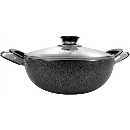Uniware Non-Stick Aluminum Stock Pot With Glass Lid,Black (9.5 Inch)