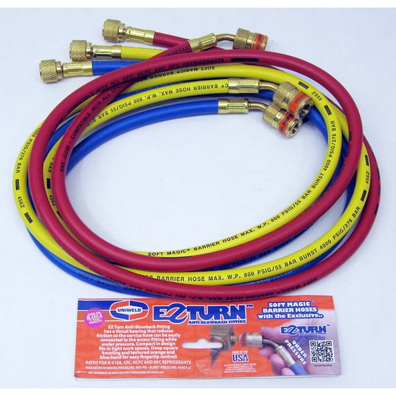 Uniweld Charging Hose Set EZ5HS 5 Ft. EZ Turn Anti-Blowback Fitting with Soft Magic High Pressure