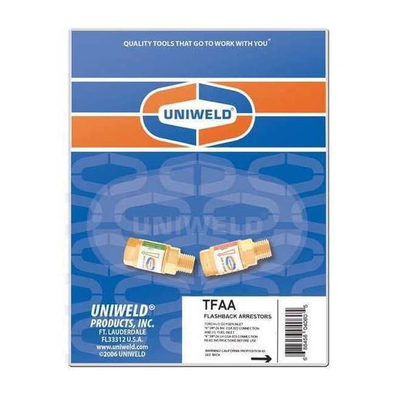 Uniweld Flashback Arrestor,Torch,Oxy/Fuel TFAA